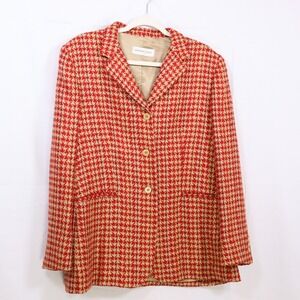 Bernard‎ Zins Blazer 16 Red Houndstooth Womens French Silk Wool Jacket